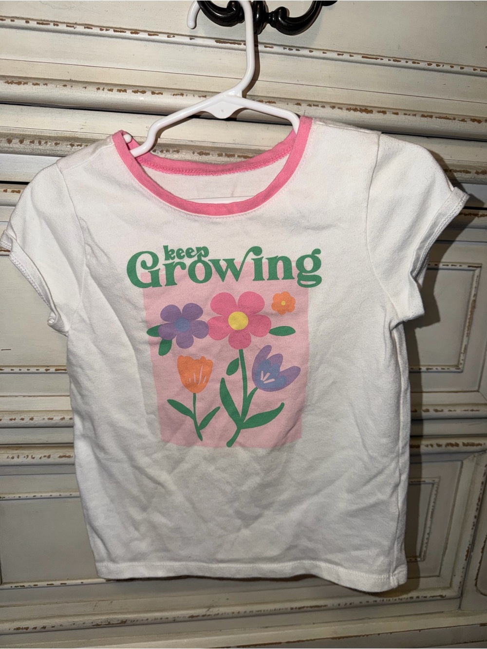 Garanimals White Tee with Pink Trim and Colorful Flower Graphic